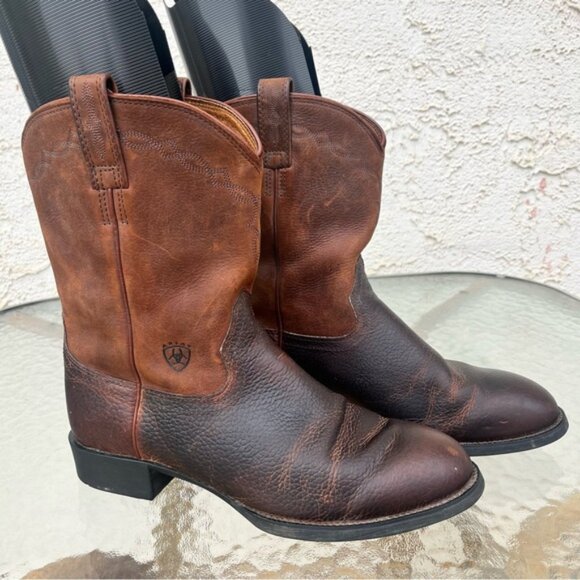 Ariat Western Cowboy Heritage Roper Boots Distressed Brown - Picture 2 of 15